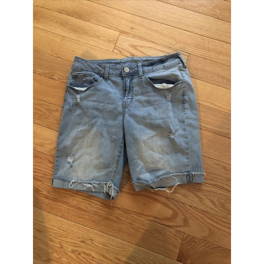 American Heritage Womens Bermuda Denim Shorts Size 11 Distressed Super Stretch